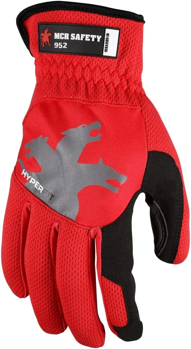 MCR SAFETY 952 HyperFit Mechanics Work Gloves, Synthetic Leather Palm, Reflective Logo