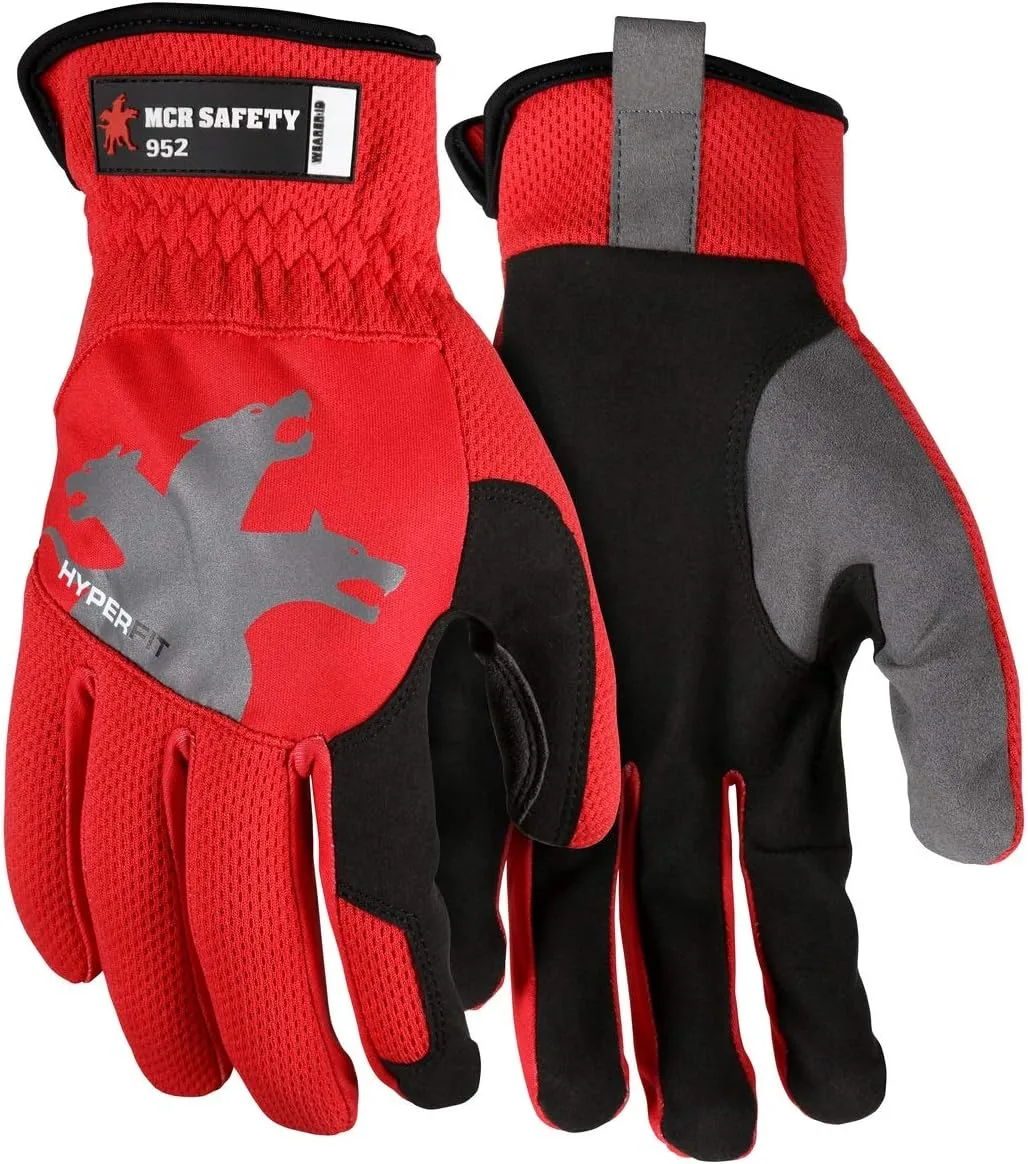 MCR SAFETY 952 HyperFit Mechanics Work Gloves, Synthetic Leather Palm, Reflective Logo
