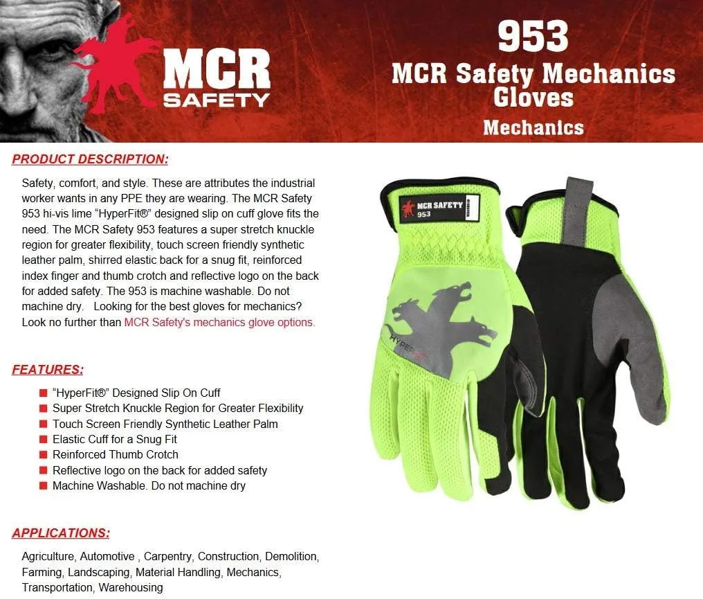 MCR SAFETY 953 Work Gloves Synthetic Leather Mechanic & Lifting
