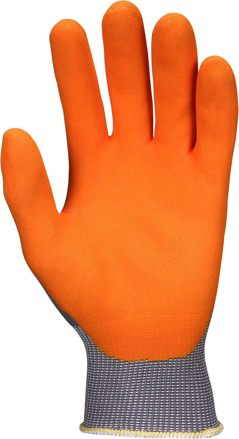 MCR SAFETY 96790HVI 15-Gauge Nylon Nitrile Foam Work Gloves with Watch Your Hands Logo