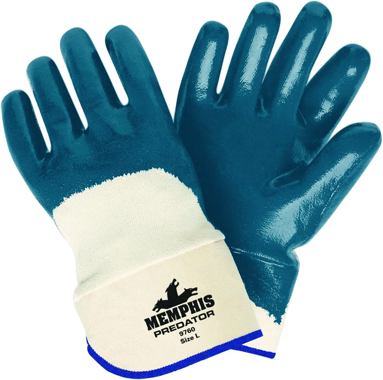 MCR Safety 9760K Predator Kevlar Reinforced Knitted Palm Men's Gloves with Safety Cuff, Blue/White, Large, 1-Pair
