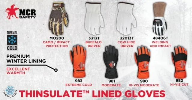 MCR SAFETY Insulated Mechanic's & Lifting Gloves, Series 980