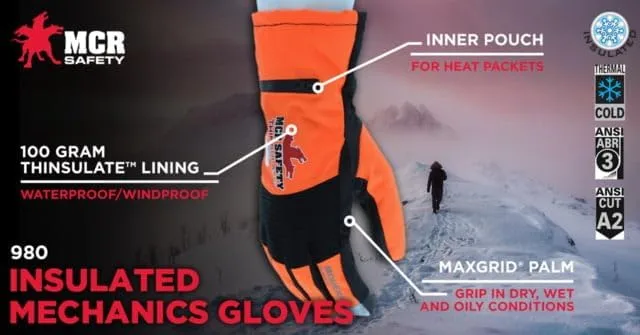 MCR SAFETY Insulated Mechanic's & Lifting Gloves, Series 980
