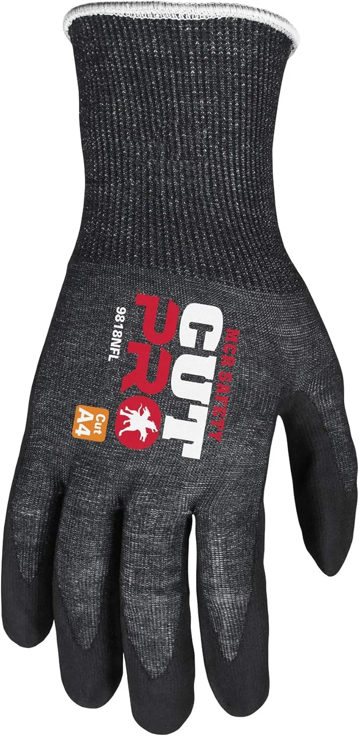 MCR Safety 9818NF Cut Pro 18-Gauge HyperMax Work Glove, Foam Nitrile Coated Palm & Fingertips, Touchscreen Friendly