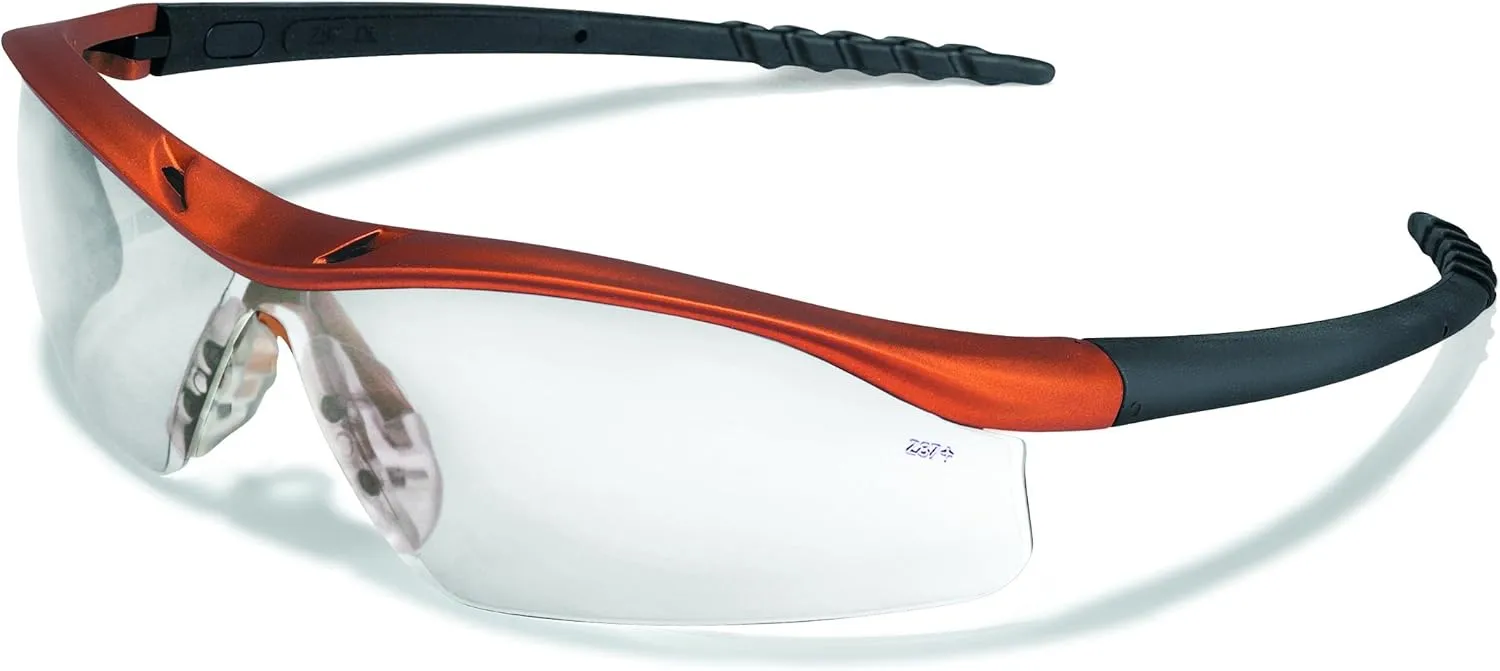 MCR Safety DL210AF Dallas Safety Glasses with Nuclear Orange Frame and Clear Anti-Fog Lens