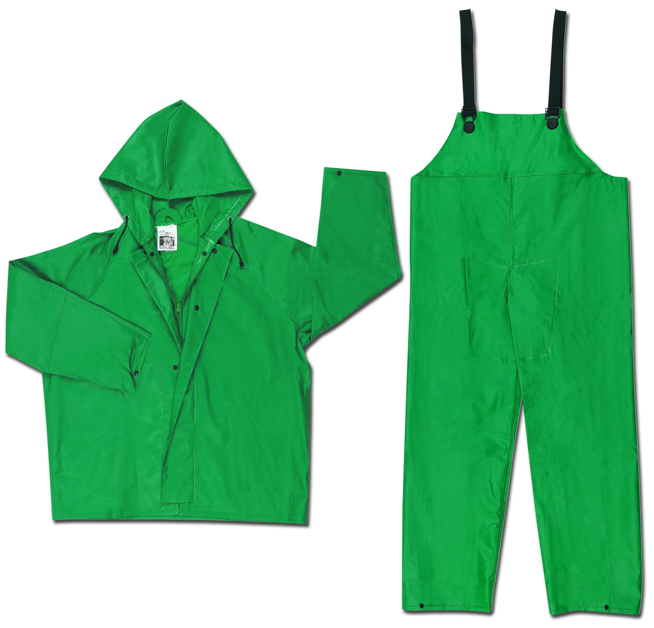 MCR Safety 3882X2 Dominator PVC/Polyester 2-Piece Rainsuit with Attached Drawstring Hood, Green, 2X-Large