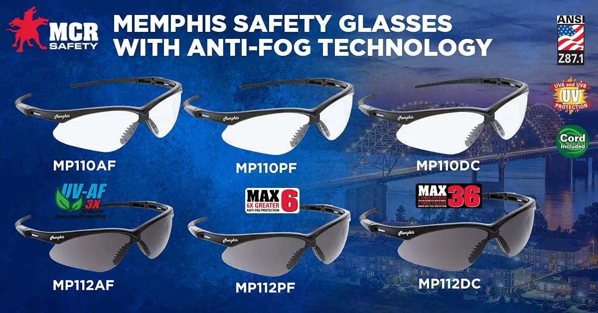 MCR Safety Glasses MP110PF Clear Hydrofilic Polycarbonate Lenses with UV Protection, Antifog & Scratch Resistant Coating
