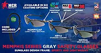 MCR Safety Glasses MP112 Memphis Series Gray Lens with Blue Light and UV Protection and Scratch Resistant Coating
