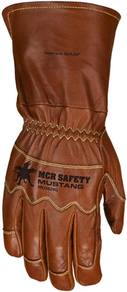 MCR Safety Mustang Utility Driver Glove MU3624G, Premium Grain Goatskin, Double Palm, Gauntlet Cuff, Wing Thumb