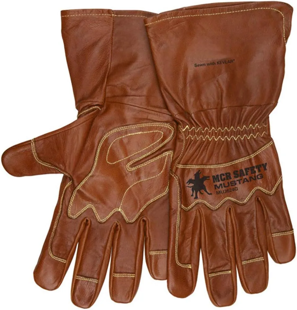 MCR Safety Mustang Utility Driver Glove MU3624G, Premium Grain Goatskin, Double Palm, Gauntlet Cuff, Wing Thumb