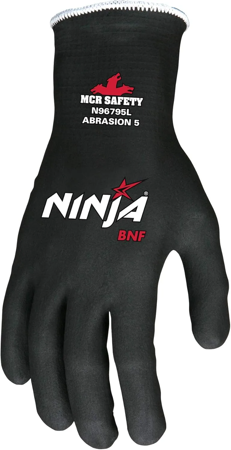 MCR Safety Ninja BNF N96795 Work Gloves, 15 Gauge Nylon/Spandex Shell with Full Breathable Nitrile Foam (BNF) Coating