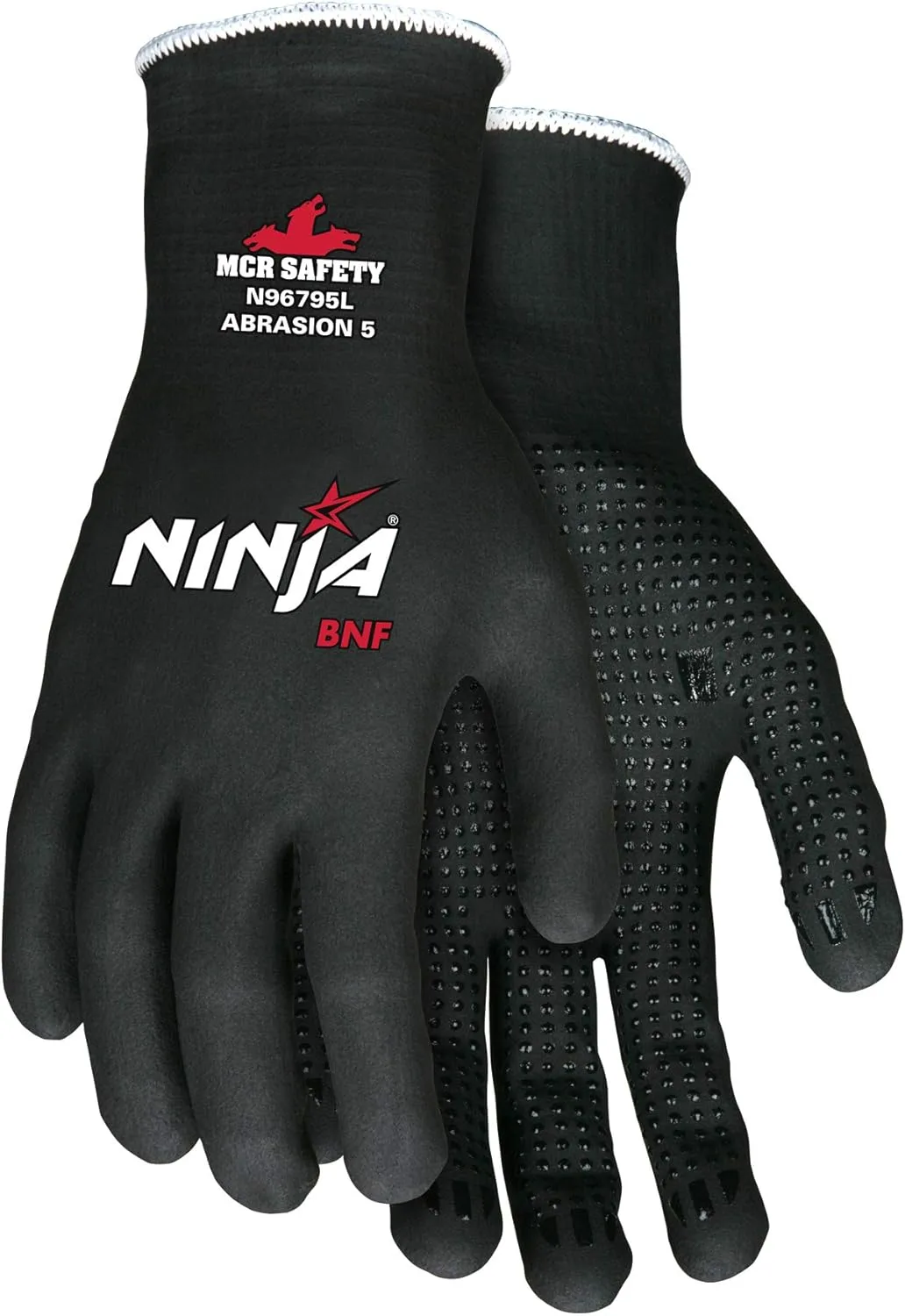 MCR Safety Ninja BNF N96795 Work Gloves, 15 Gauge Nylon/Spandex Shell with Full Breathable Nitrile Foam (BNF) Coating