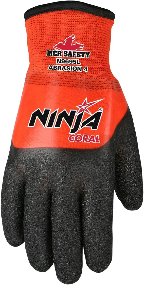MCR SAFETY Ninja Insulated Work Gloves, 15 Gauge Nylon Shell, Full PVC Dip