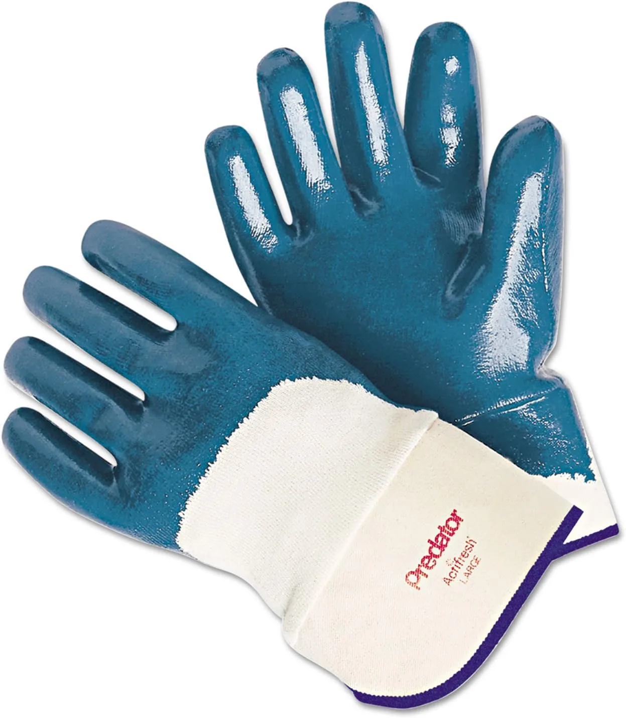 MCR Safety 9760 Predator Supported Nitrile Coated Palm Men's Gloves with Safety Cuff, Smooth, Blue/White, Large, 1-Pair