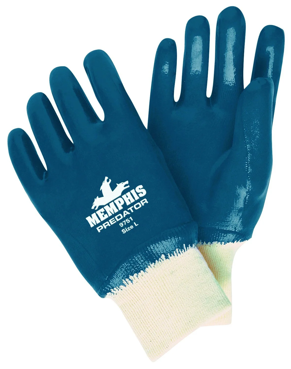 MCR Safety 9751 Predator Premium Nitrile Fully Coated Gloves, Knitted Wrist with Soft Jersey Lining and ActiFresh, Large
