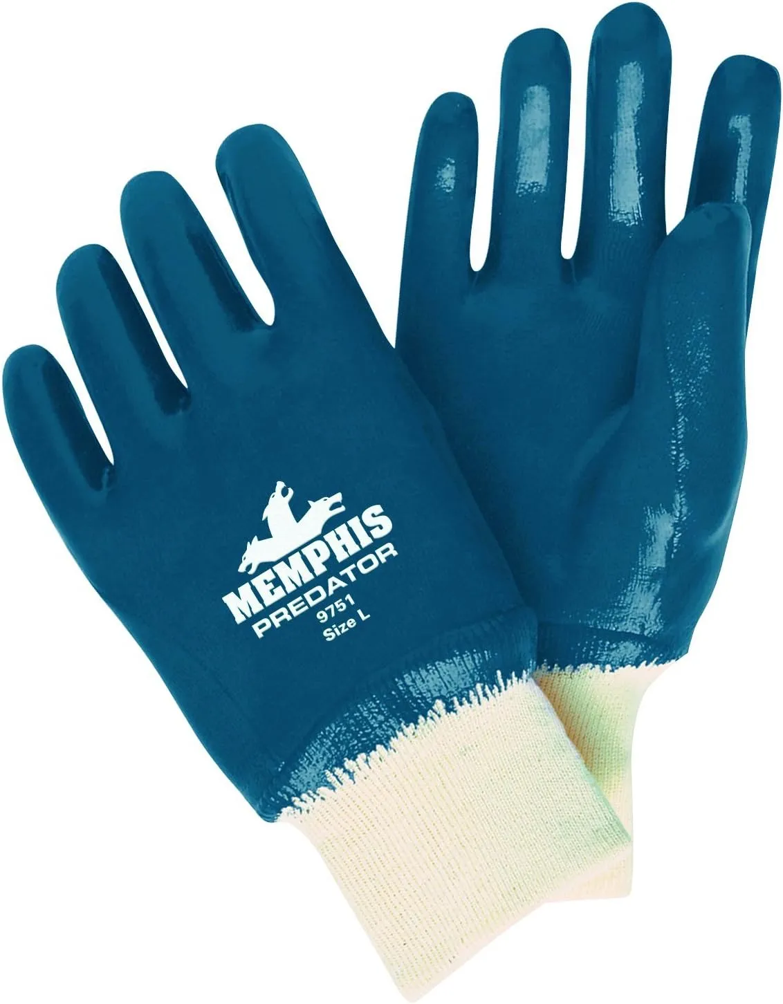 MCR Safety 9751 Predator Premium Nitrile Fully Coated Gloves, Knitted Wrist with Soft Jersey Lining and ActiFresh, Large