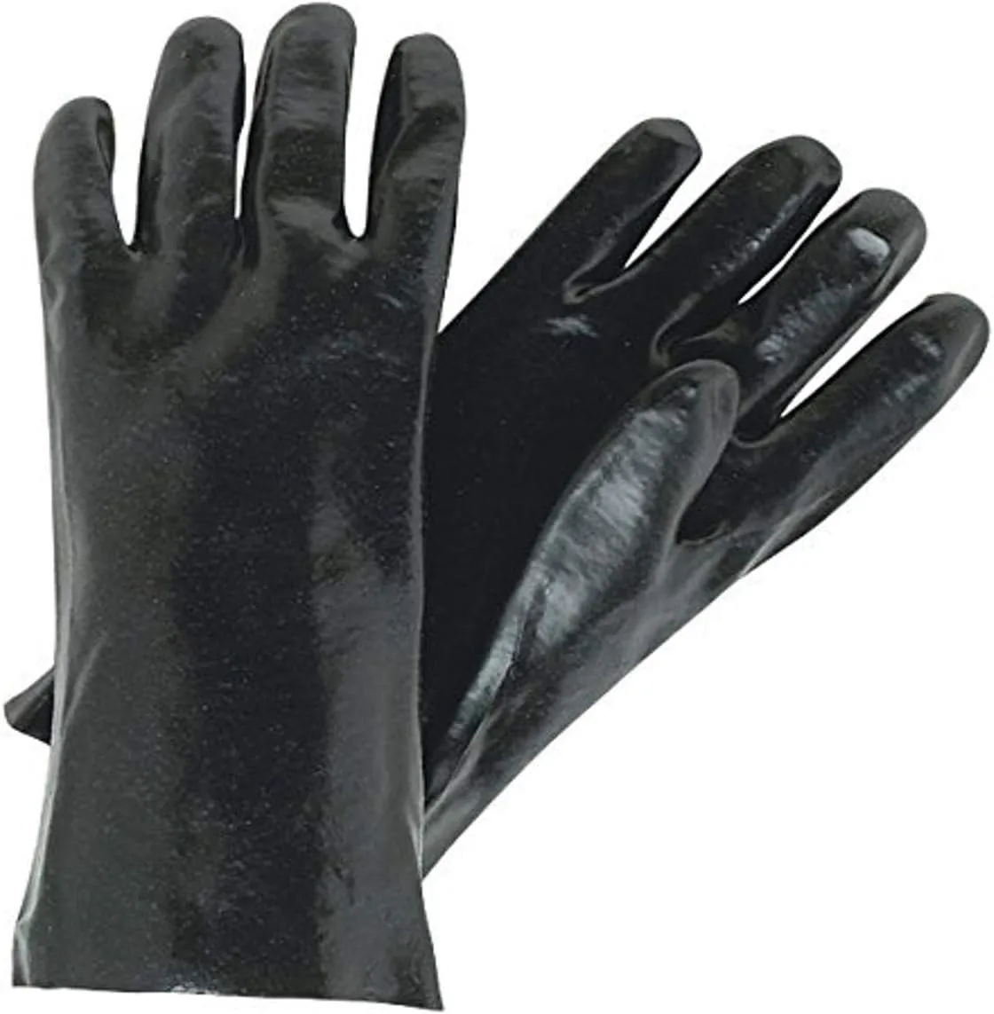 MCR Safety 6212 Single-Dipped PVC Plasticsol Gloves with 12-inch Gauntlet and Interlock Lining, Smooth, Black, Large, 1-Pair
