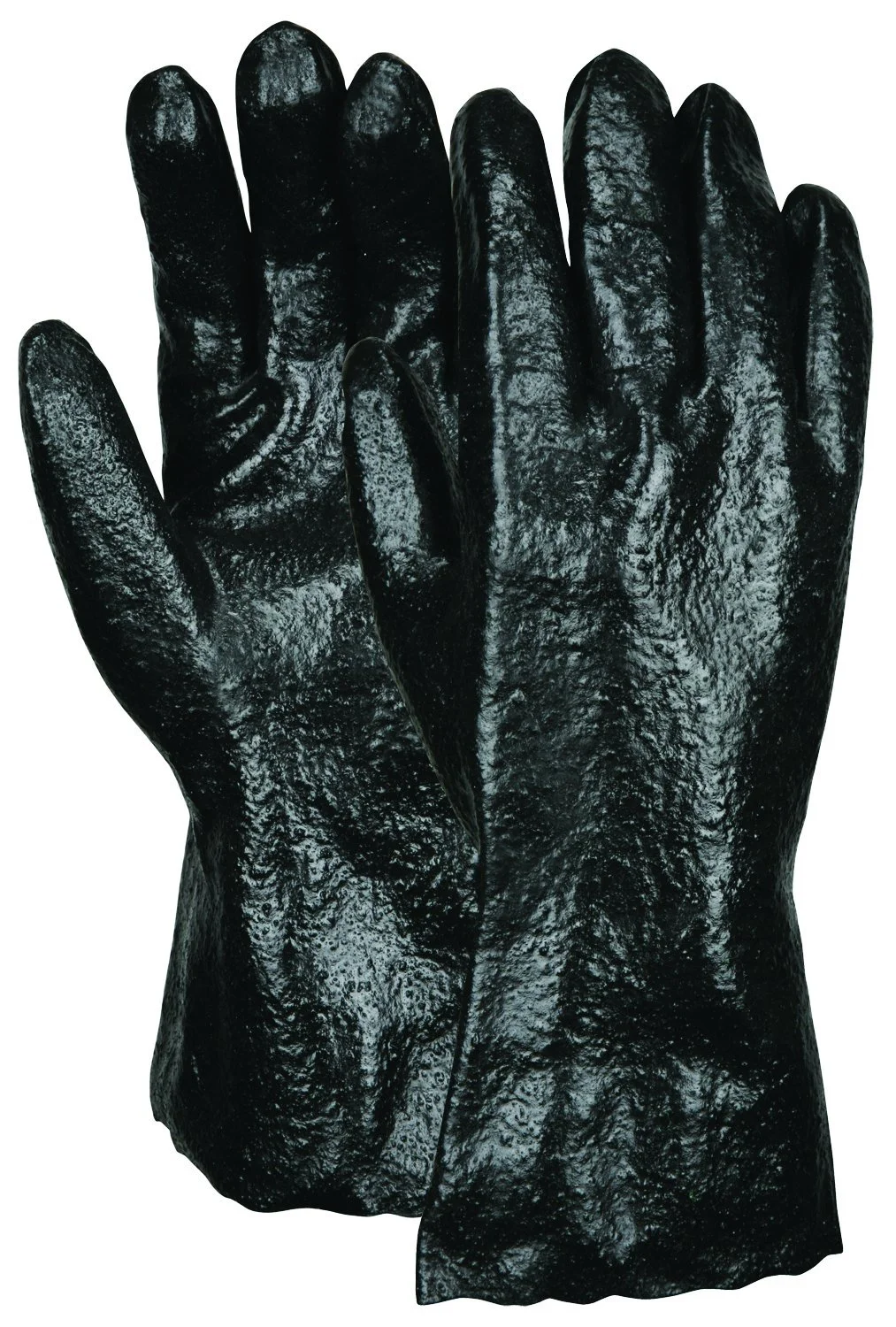 MCR Safety Single Dipped PVC Gloves, Rough, Interlock Lined, 12-inch, Large, Black, 12 Pair