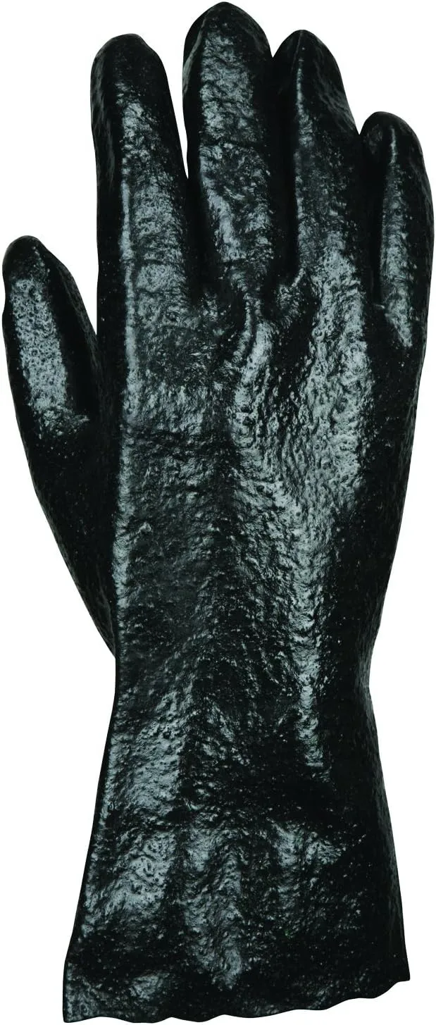MCR Safety Single Dipped PVC Gloves, Rough, Interlock Lined, 12-inch, Large, Black, 12 Pair