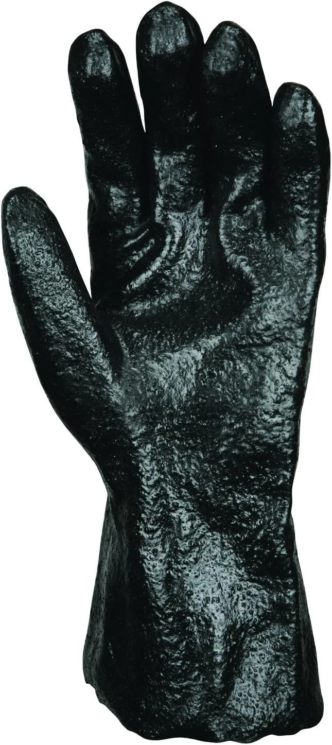 MCR Safety Single Dipped PVC Gloves, Rough, Interlock Lined, 12-inch, Large, Black, 12 Pair