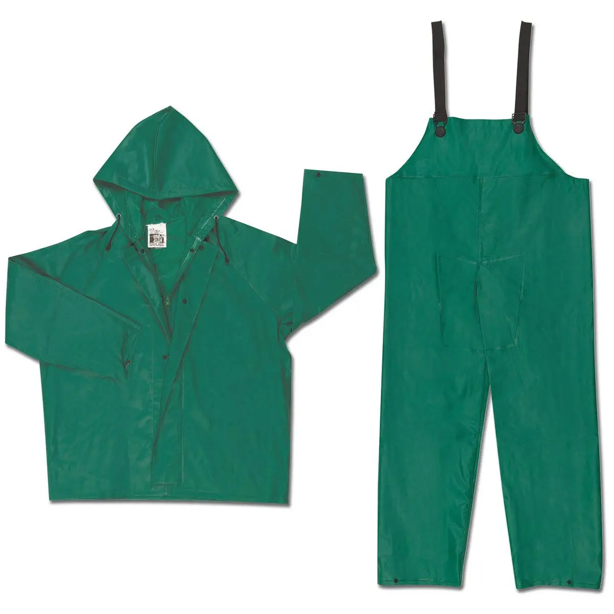 MCR SAFETY Two-Piece Rain Suit Jacket with Hood & Bib Pants 0.42 mm PVC/Polyester