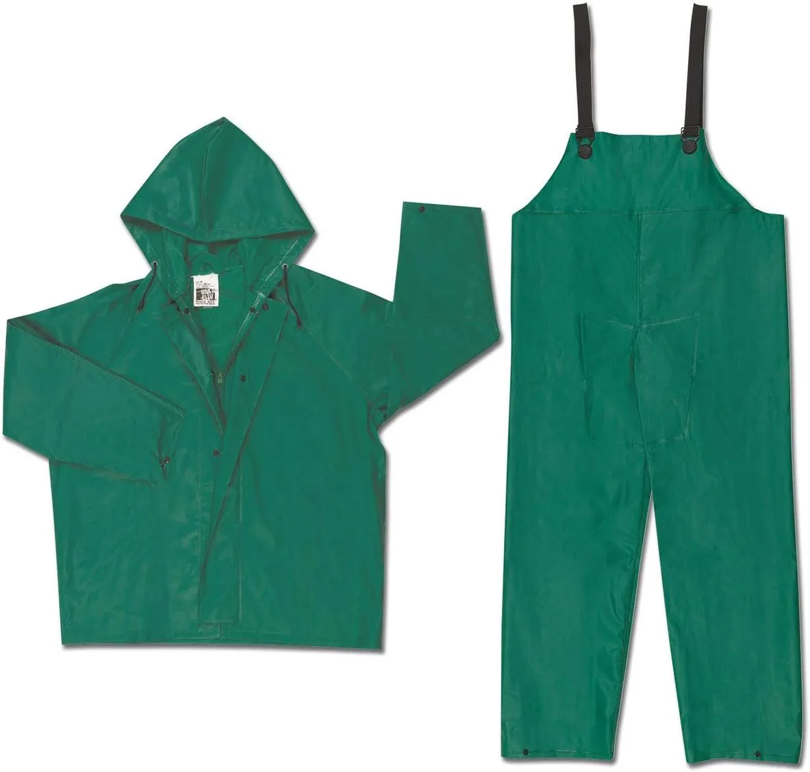 MCR SAFETY Two-Piece Rain Suit Jacket with Hood & Bib Pants 0.42 mm PVC/Polyester