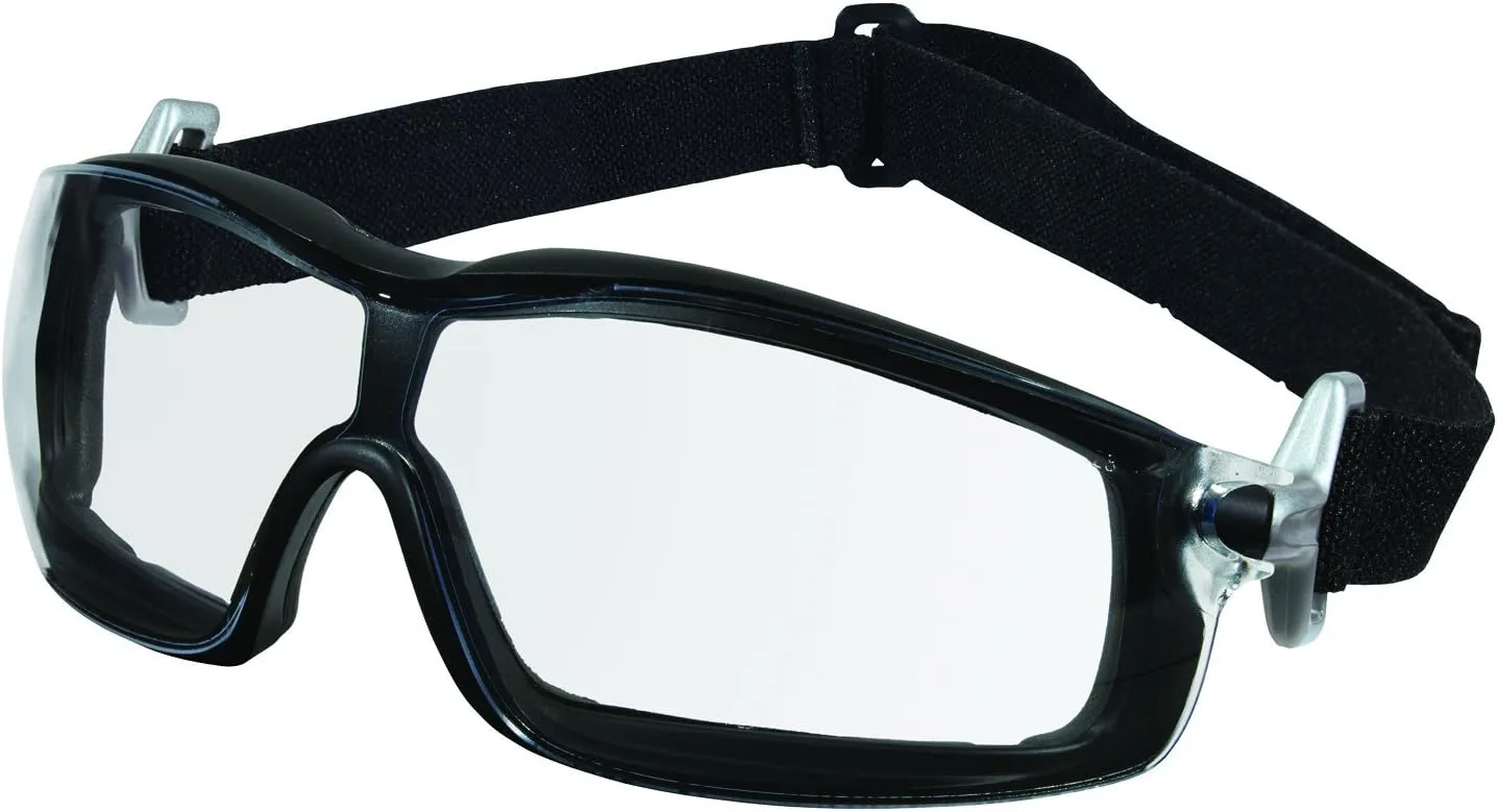 MCR Safety RT110AF Rattler Nylon Indirect Vented Elastic Strap Dielectric Glasses with Black Frame and Clear Anti-Fog Lens