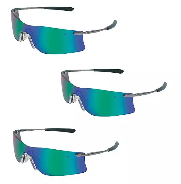 (3 Pair) MCR Safety Glasses Emerald Mirror Lens Rubicon T411G