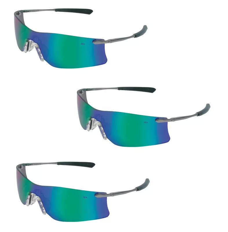 (3 Pair) MCR Safety Glasses Emerald Mirror Lens Rubicon T411G