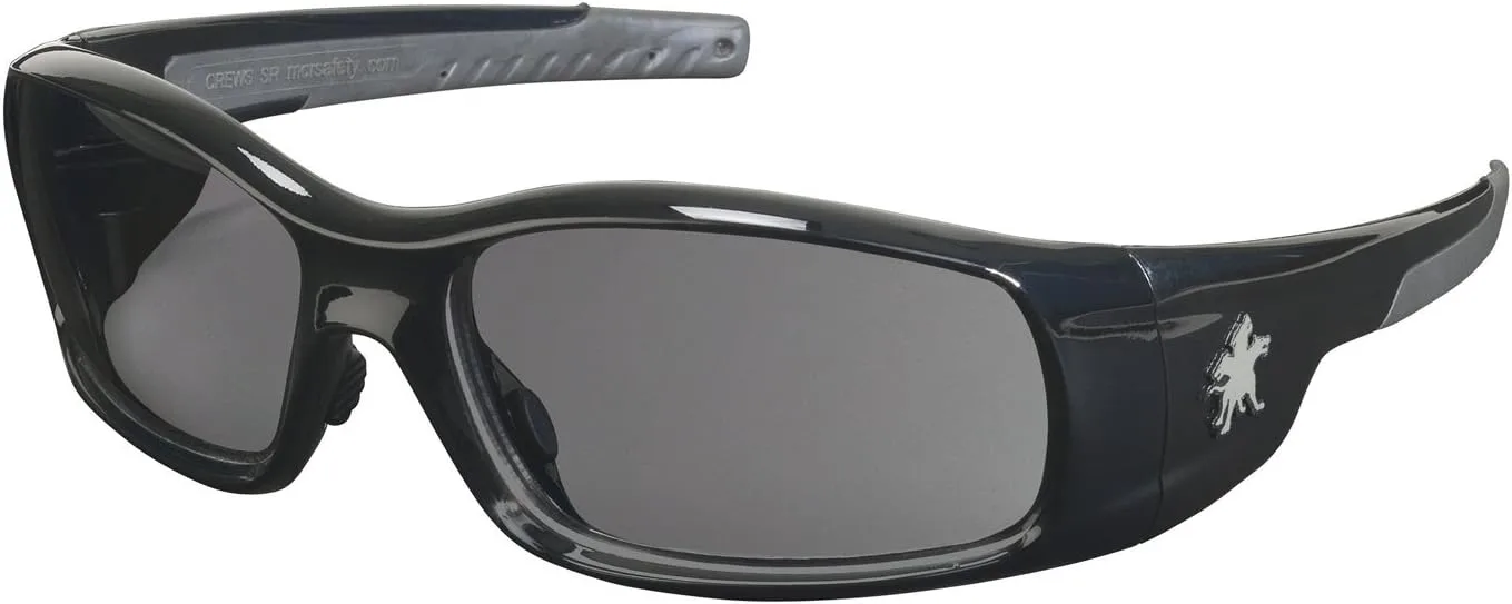 MCR Safety Crews SR112 Swagger Brash Look Polycarbonate Dual Lens Glasses with Polished Black Frame and Gray Lens