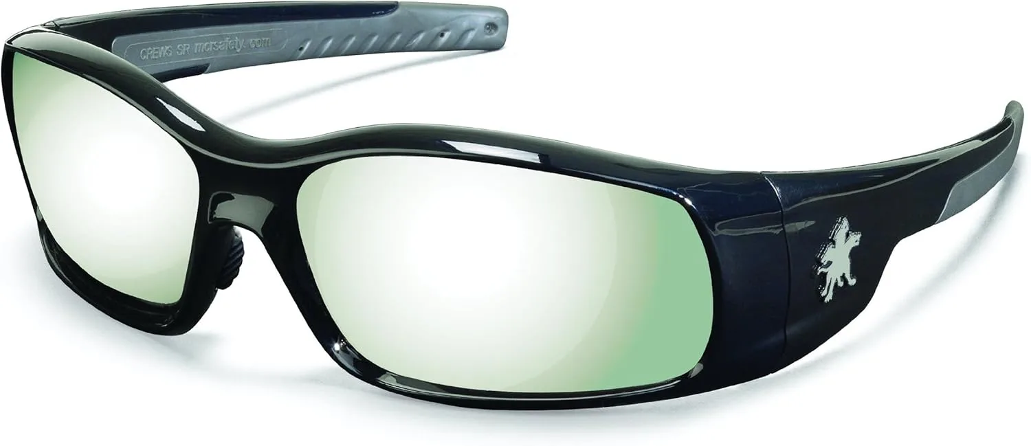 MCR Safety Glasses SR117 Swagger Brash Look Polycarbonate Dual Lens with Polished Black Frame and Silver Mirror Lens Black