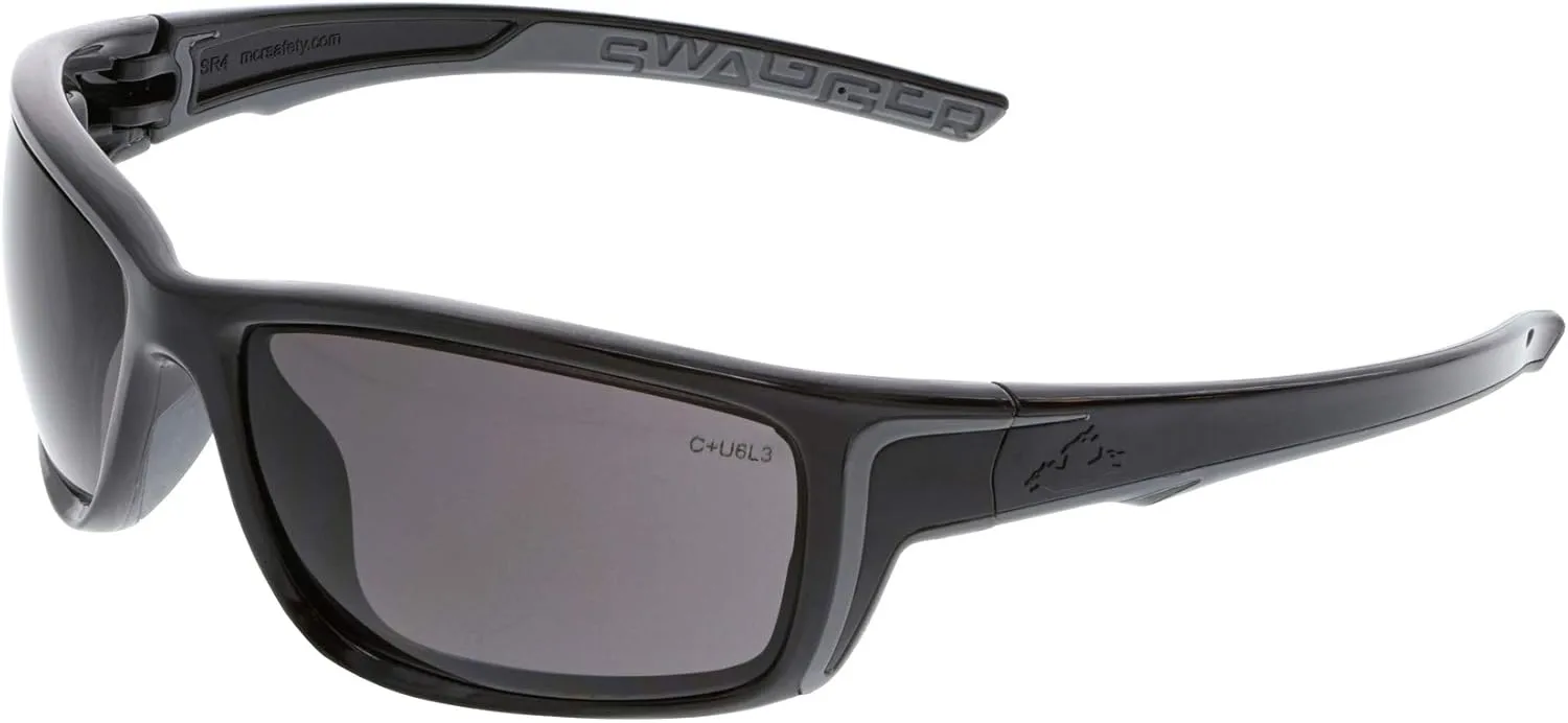 MCR Safety Glasses SR422PF SR4 Swagger Gray Lens with MAX6 Anti-Fog and Scratch Resistant Coating, Dielectric