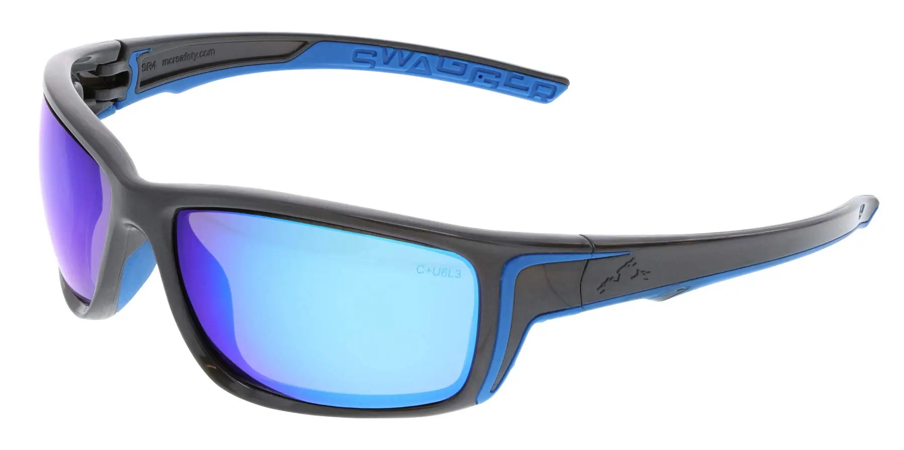 MCR Safety SR438B Swagger Safety Glasses, Work Glasses, Blue Diamond Lens, Dielectric, Black Frame