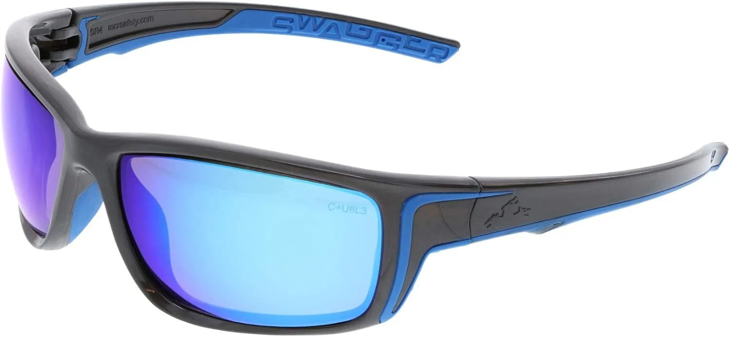 MCR Safety SR438B Swagger Safety Glasses, Work Glasses, Blue Diamond Lens, Dielectric, Black Frame
