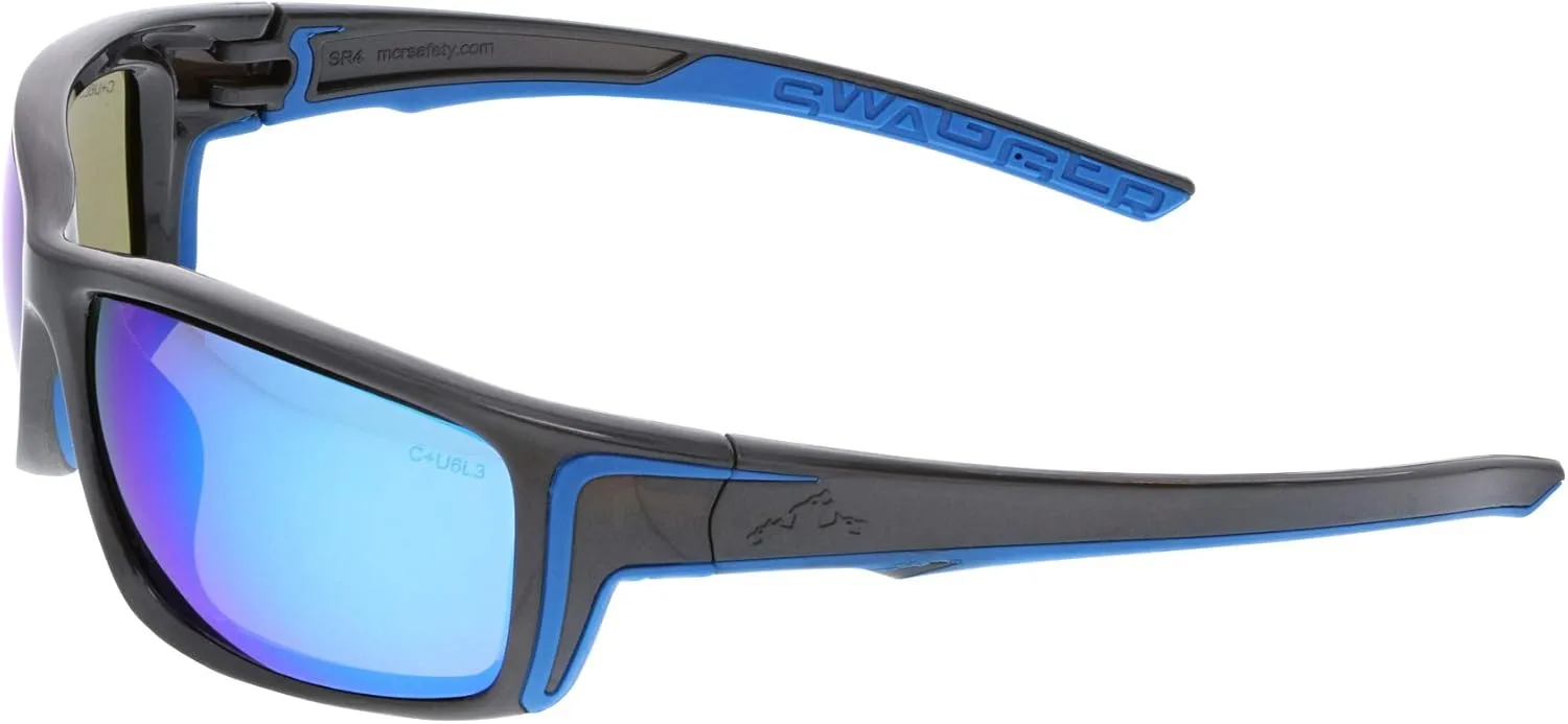 MCR Safety SR438B Swagger Safety Glasses, Work Glasses, Blue Diamond Lens, Dielectric, Black Frame