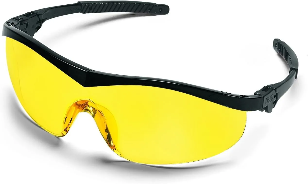 MCR Safety ST114 Storm Ratchet Bayonet Temple Single Lens Glasses with Black Frame and Amber Lens