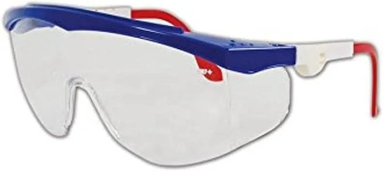MCR Safety TK130 Tomahawk Safety Glasses with Clear Scratch-Resistant Lens and Colored Frame, Standard, Red/White/Blue