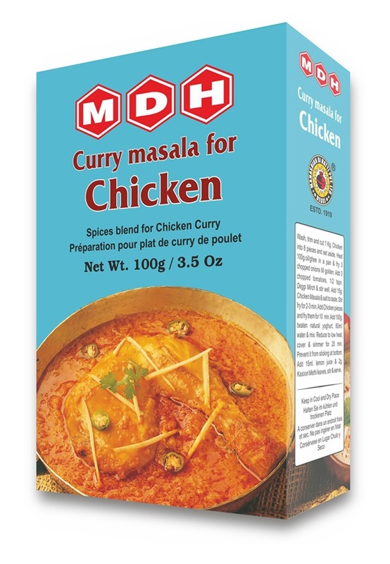 100g box of MDH Chicken Curry Masala, a premium blend of spices, traditional Indian chicken curry