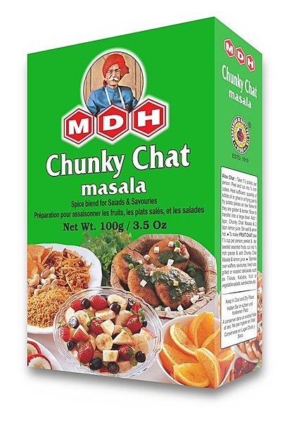 100g MDH Chunky Chat Masala, tangy spice blend used for seasoning snacks, fruits, and salads.