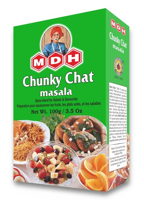100g MDH Chunky Chat Masala, tangy spice blend used for seasoning snacks, fruits, and salads.