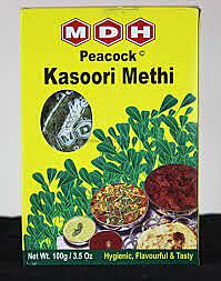 100g MDH Kasoori Methi (Peacock Brand), dried fenugreek leaves used as a finishing herb