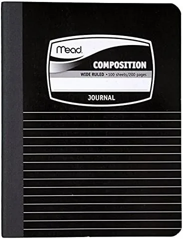 Mead Composition Notebook, Wide Ruled Paper, 9-3/4" x 7-1/2", 100 Sheets per Comp Book, Black/White (09920) Pack of 1 Black