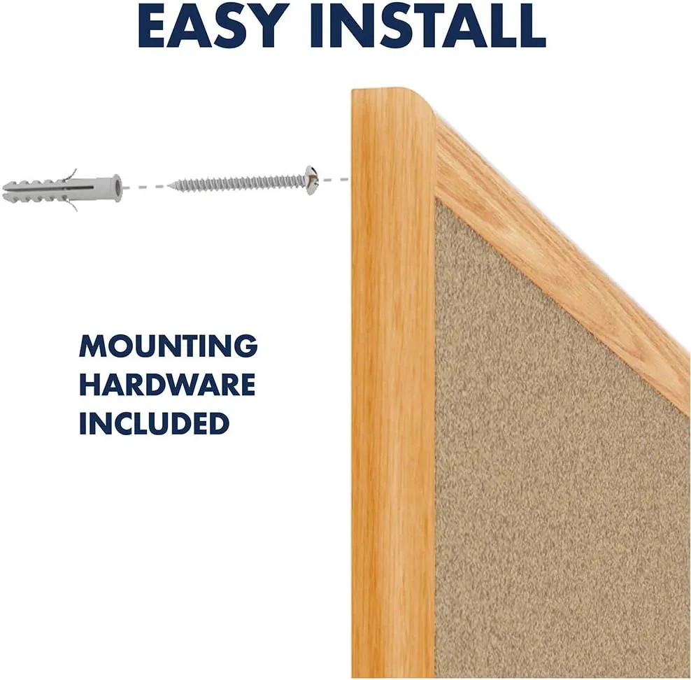 Mead Cork Bulletin Board, Framed Corkboard, 4' x 3', Oak Finish Frame (85367)