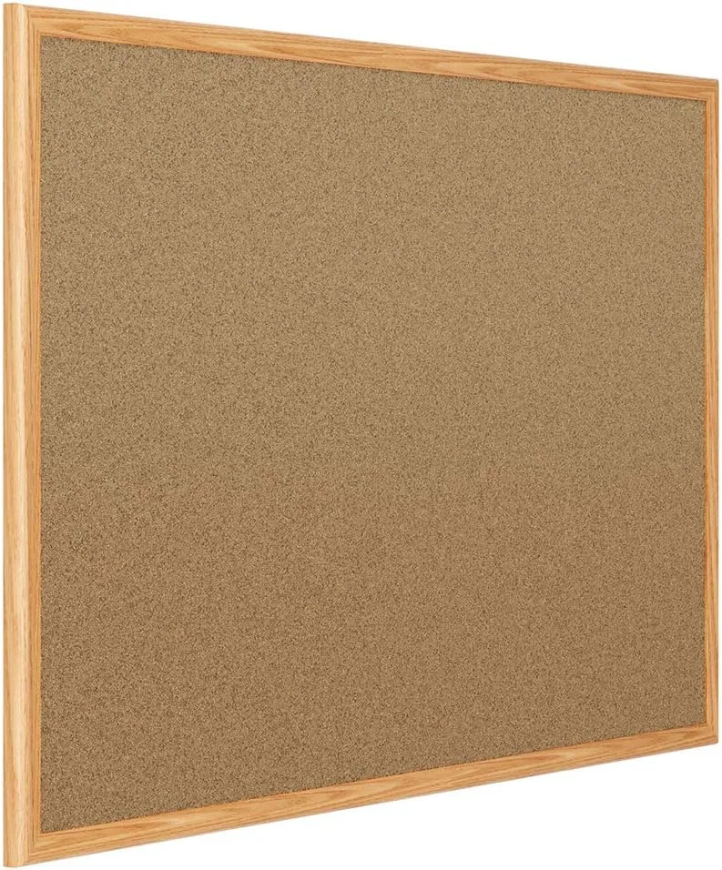 Mead Cork Bulletin Board, Framed Corkboard, 4' x 3', Oak Finish Frame (85367)