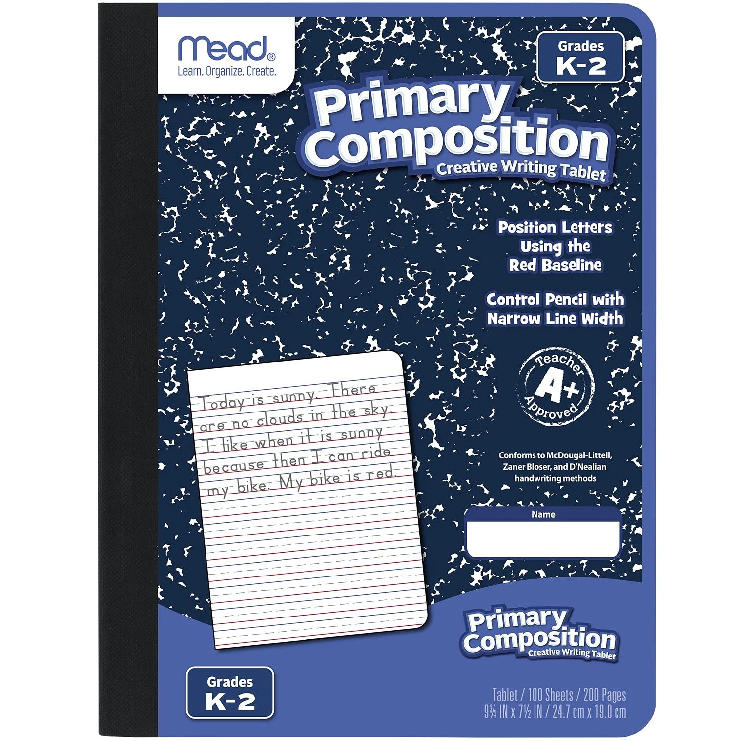 Mead Primary Composition Book, Primary Ruled Journal, Grades K-2, 7-1/2" x 9-3/4", 100 Sheets, Blue Marble