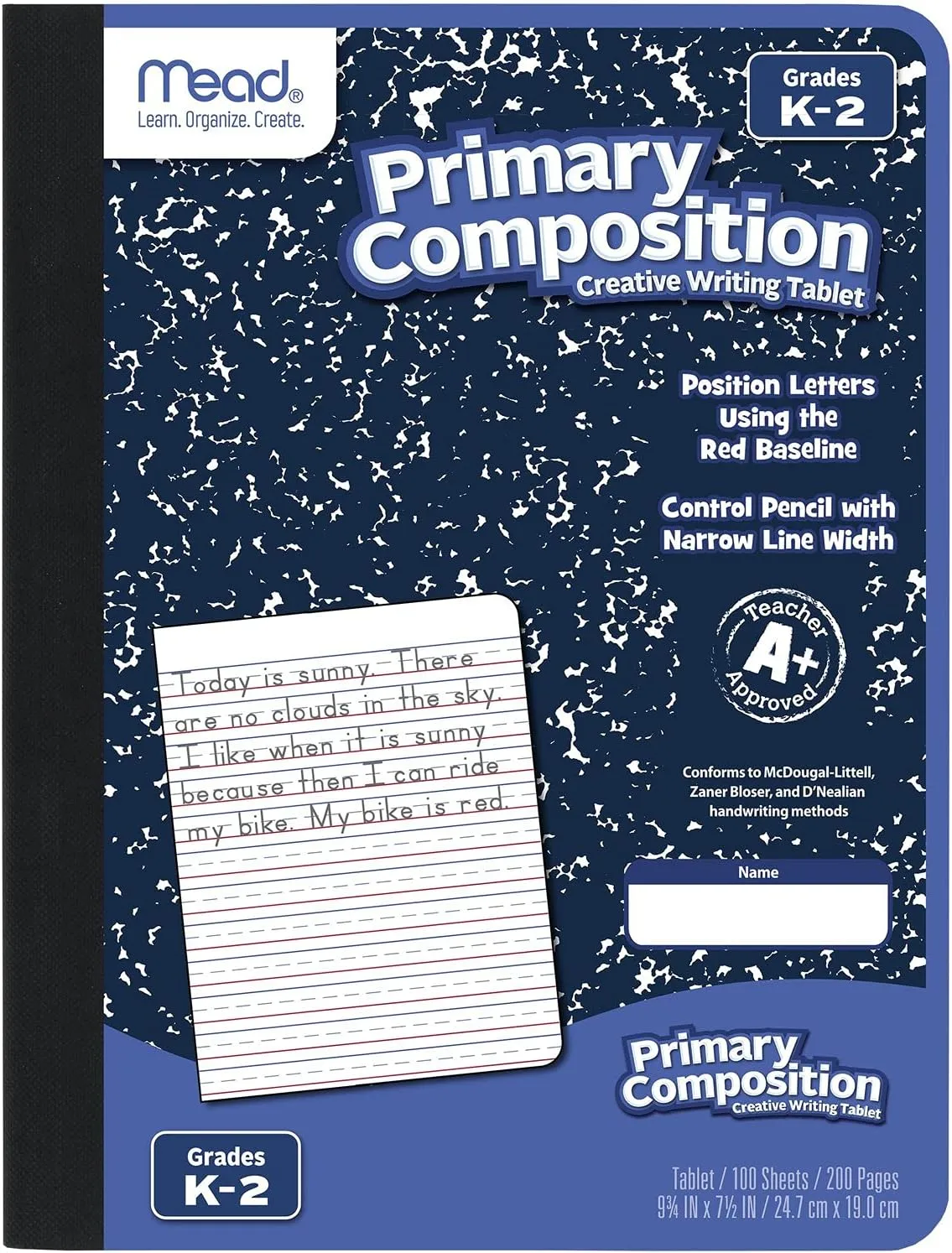 Mead Primary Composition Book, Primary Ruled Journal, Grades K-2, 7-1/2" x 9-3/4", 100 Sheets, Blue Marble