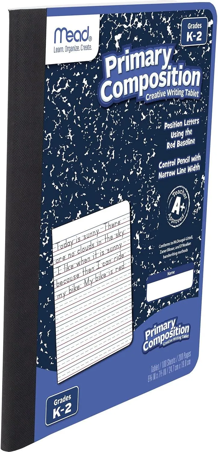 Mead Primary Composition Book, Primary Ruled Journal, Grades K-2, 7-1/2" x 9-3/4", 100 Sheets, Blue Marble