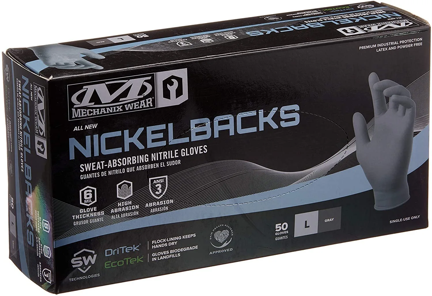 MECHANIX WEAR Nickelback 6 Mil Nitrile Disposable Gloves with Sweat-Absorbing Liner
