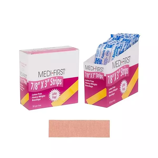Medique Products 61450 Extra Heavy Weight Latex Free Flexible Woven Strip Bandages, 7/8-Inch by 3-Inch, 50 Per Box 7/8" x 3"