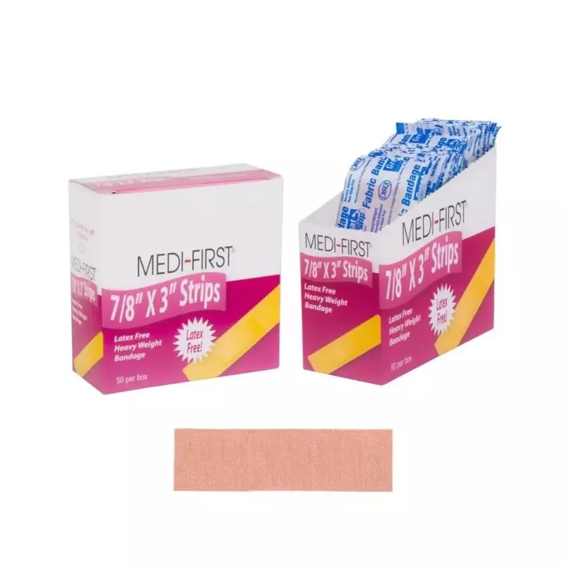 Medique Products 61450 Extra Heavy Weight Latex Free Flexible Woven Strip Bandages, 7/8-Inch by 3-Inch, 50 Per Box 7/8" x 3"